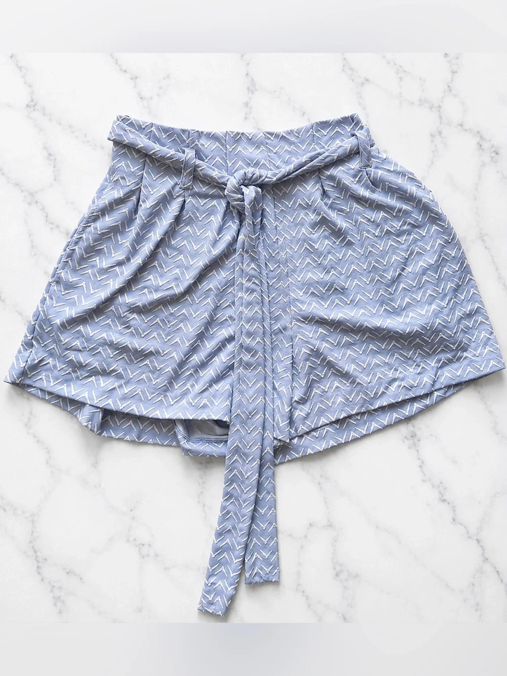 Revel Rey Blue Tie Front Crop Top High Waist Shorts Resort Set S NWOT